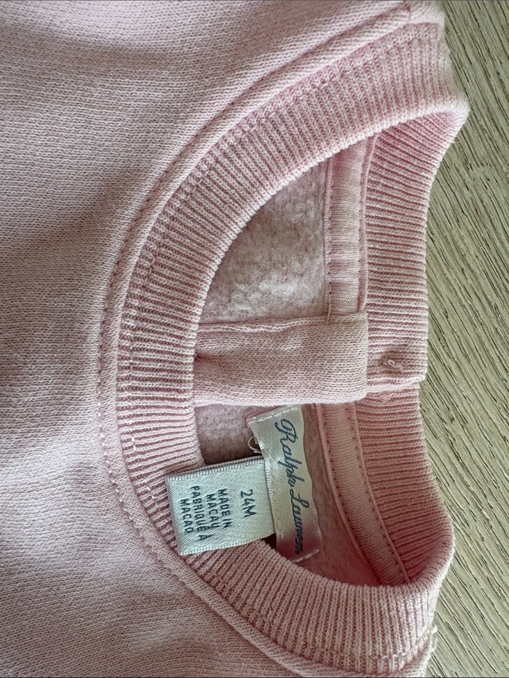 Ralph Lauren Light Pink Ruffle Shoulder Sweatshirt with Blue Pony